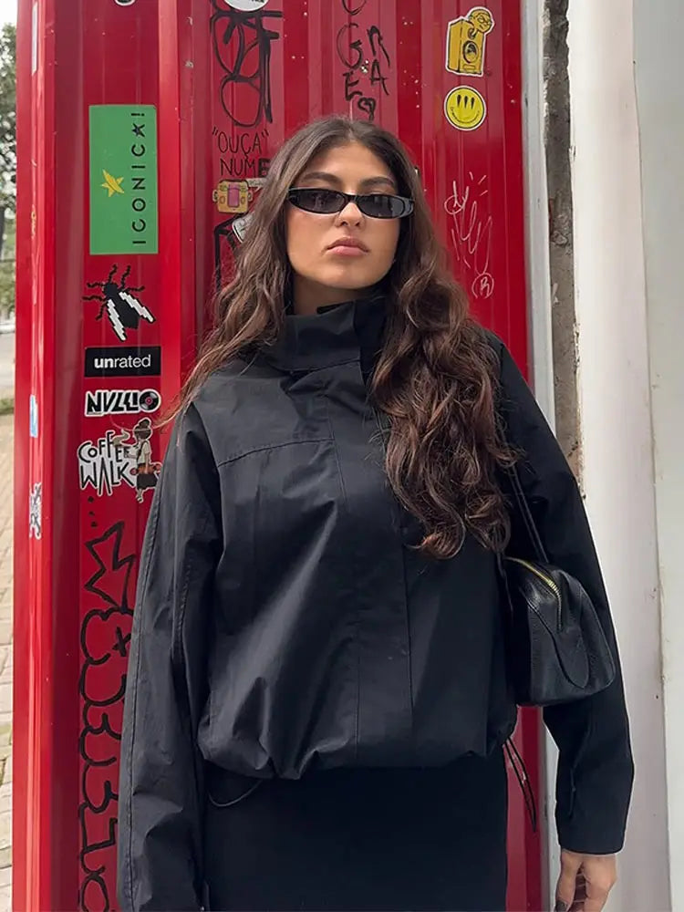 Stand Collar Drawstring Jacket