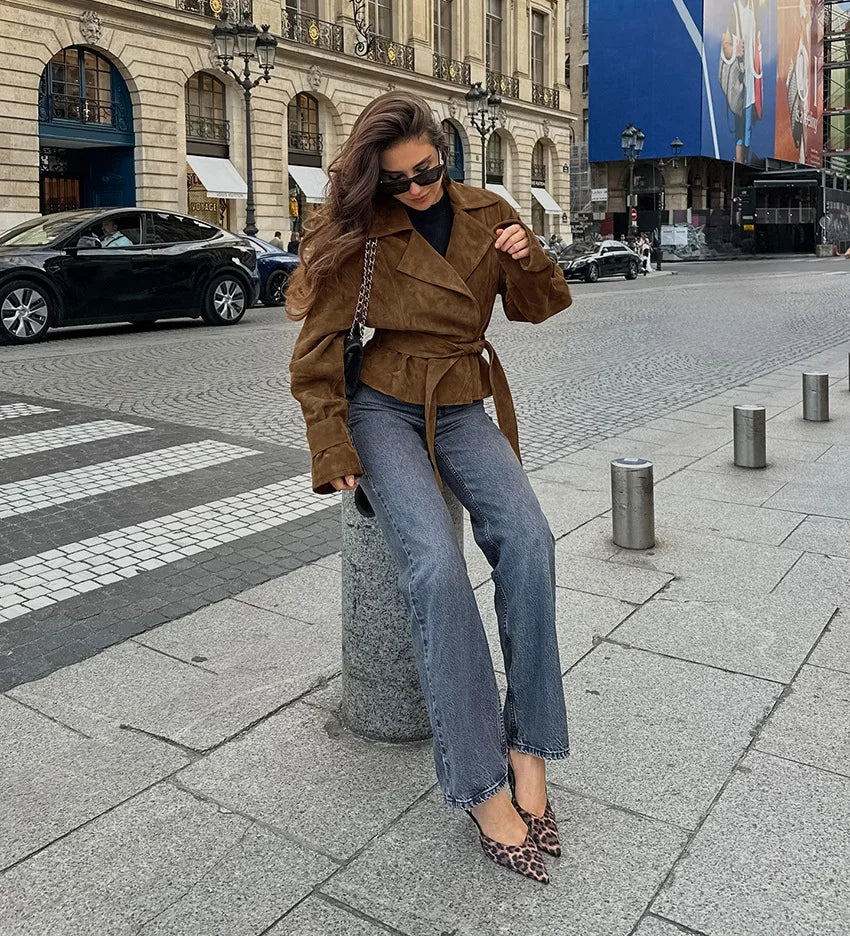 Brown Suede Tie Up Jacket