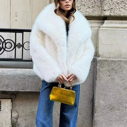 White Fluffy Faux Fur Coat