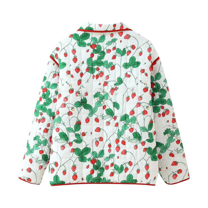 Strawberry Print Puffer Jacket