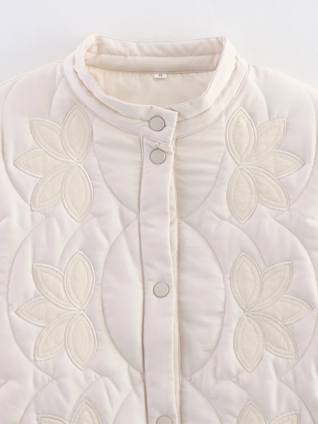 Quilted Floral Embroidery Bomber