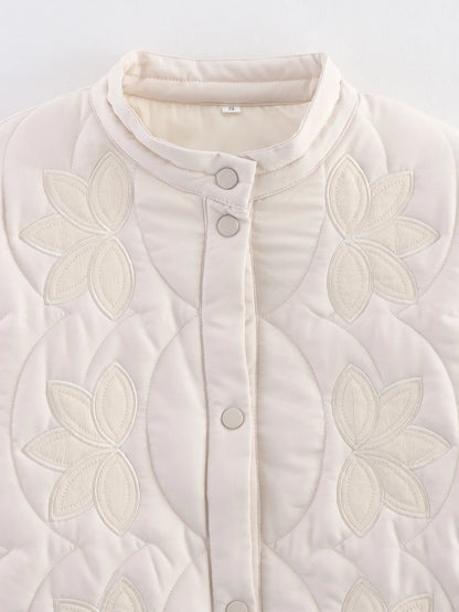 Quilted Floral Embroidery Bomber