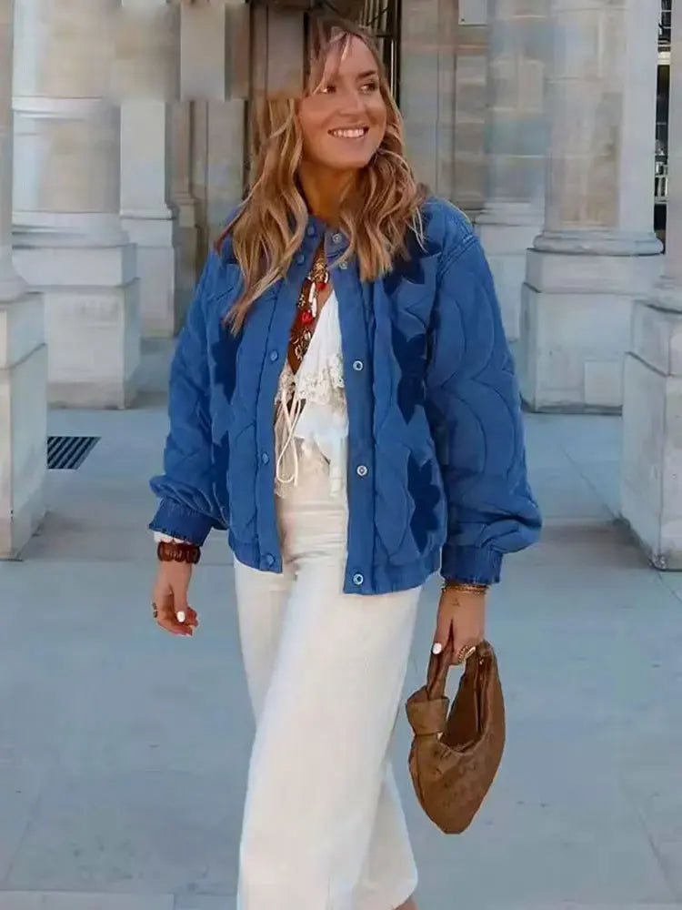 Quilted Floral Embroidery Bomber