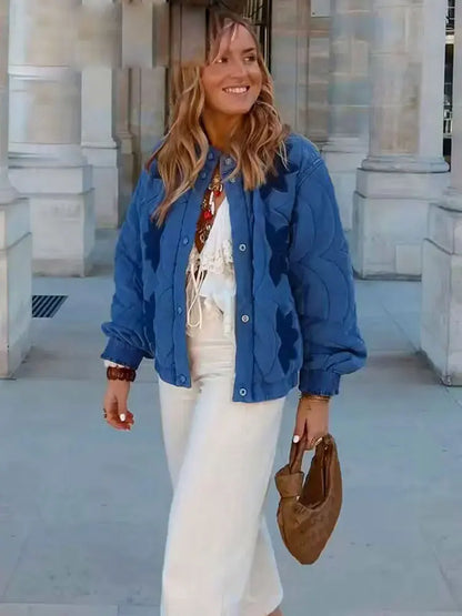 Quilted Floral Embroidery Bomber