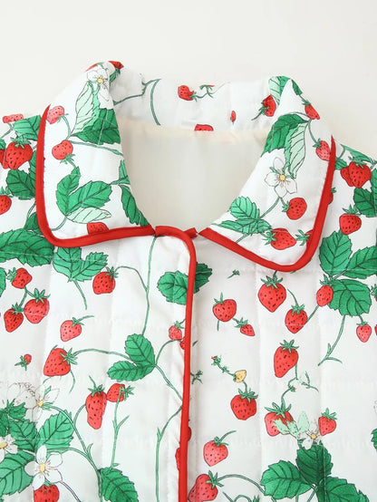 Strawberry Print Puffer Jacket