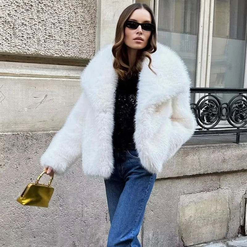 White Fluffy Faux Fur Coat
