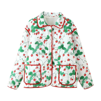 Strawberry Print Puffer Jacket