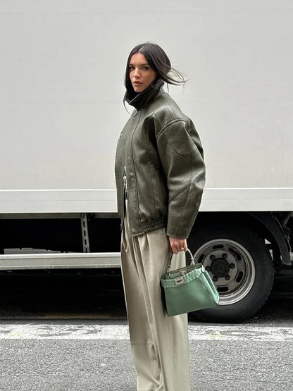 Army Green Leather Jacket