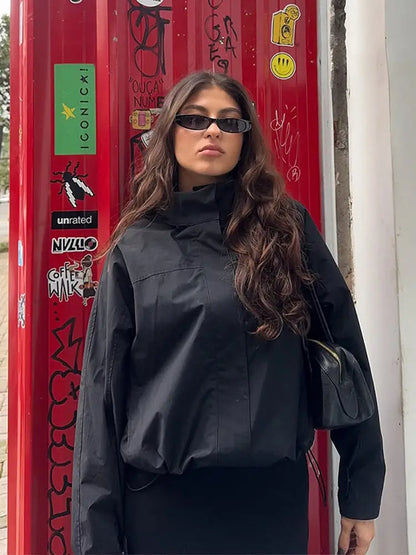 Stand Collar Drawstring Jacket