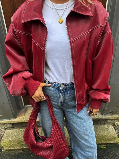 Red Leather Street Jacket