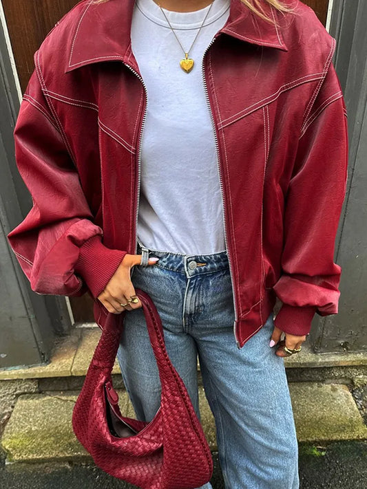 Red Leather Street Jacket
