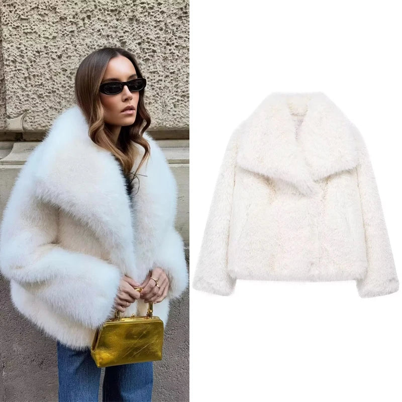 White Fluffy Faux Fur Coat