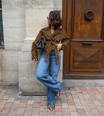 Brown Suede Tie Up Jacket