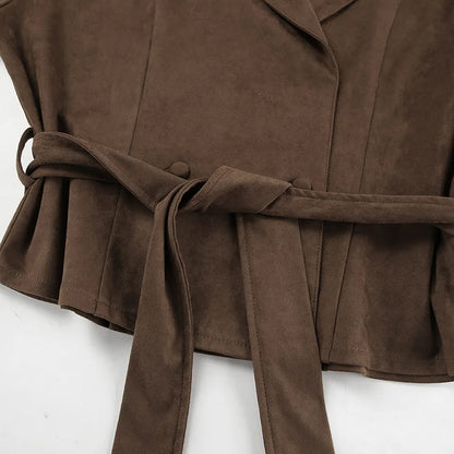Brown Suede Tie Up Jacket