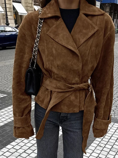 Brown Suede Tie Up Jacket