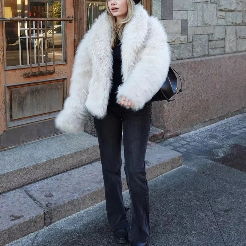 White Fluffy Faux Fur Coat