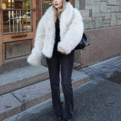 White Fluffy Faux Fur Coat