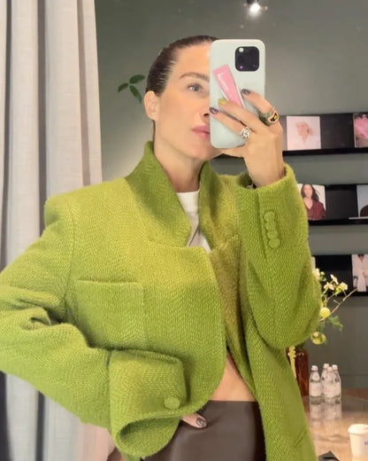 Casual Green Single Button Blazer