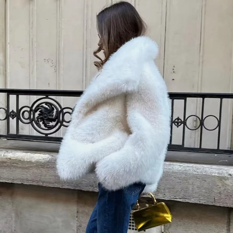 White Fluffy Faux Fur Coat