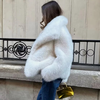 White Fluffy Faux Fur Coat