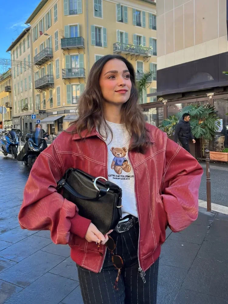 Red Leather Street Jacket