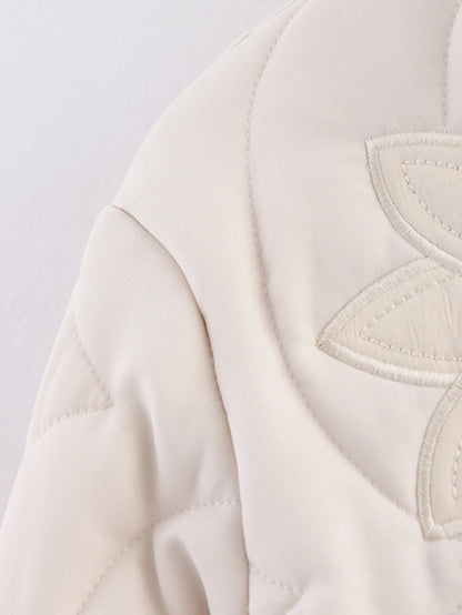 Quilted Floral Embroidery Bomber