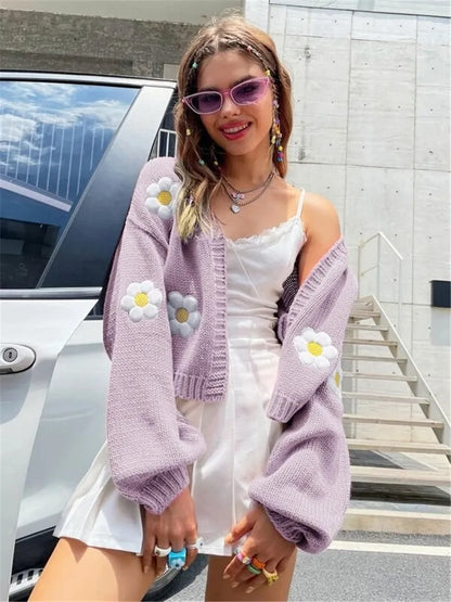 Flowered Cardigan Bomber