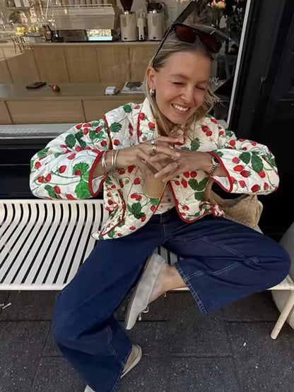 Strawberry Print Puffer Jacket