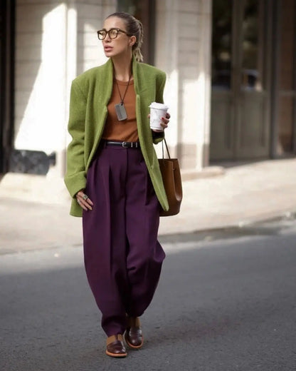 Casual Green Single Button Blazer