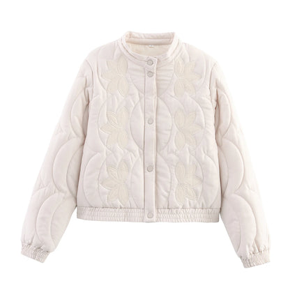 Quilted Floral Embroidery Bomber