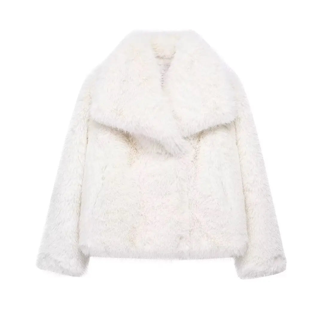 White Fluffy Faux Fur Coat