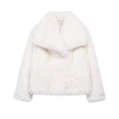 White Fluffy Faux Fur Coat