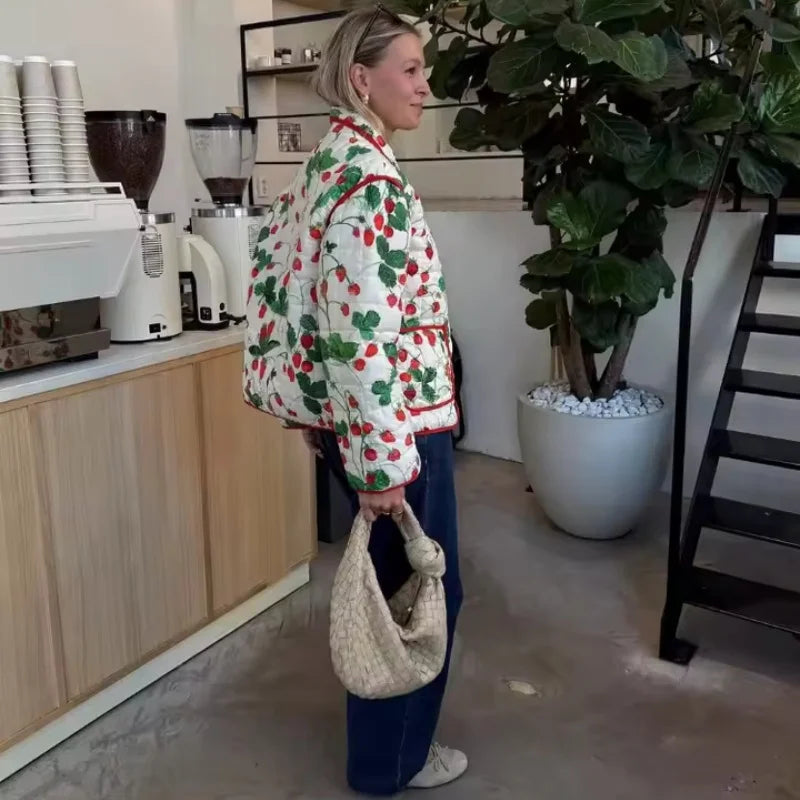 Strawberry Print Puffer Jacket