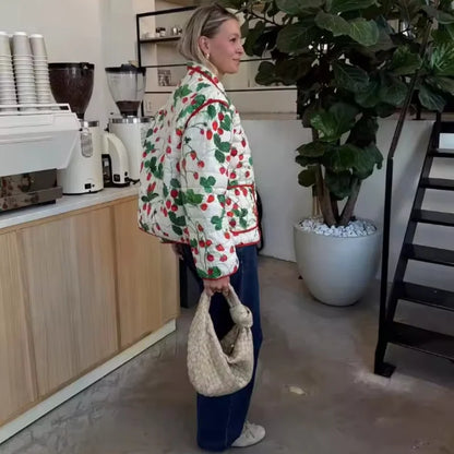 Strawberry Print Puffer Jacket