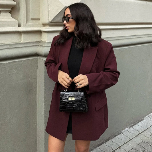 Wine-Red Oversized Blazer