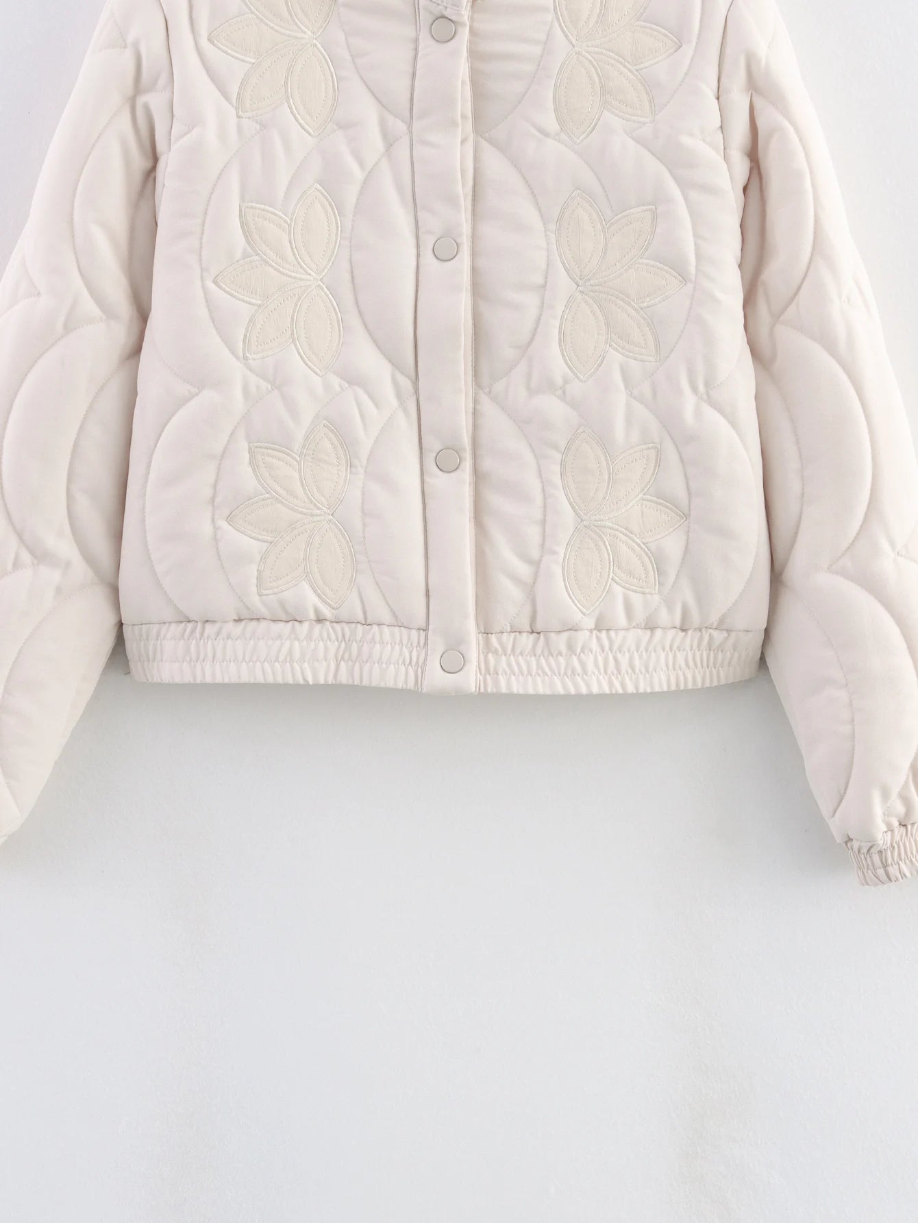 Quilted Floral Embroidery Bomber