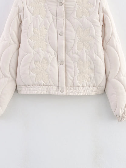 Quilted Floral Embroidery Bomber