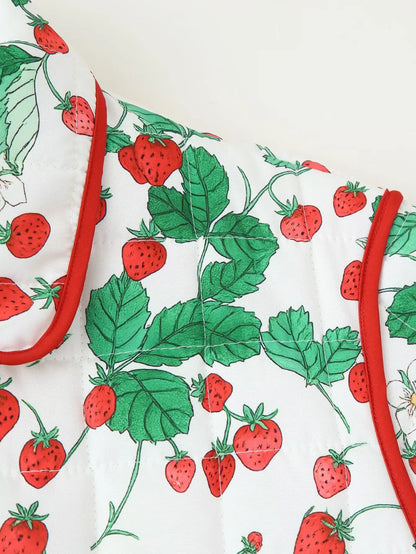Strawberry Print Puffer Jacket